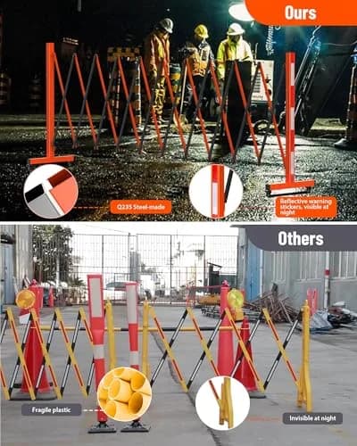 PhoenixCrest 11 ft Expandable Barricade Gate | Heavy-Duty Steel Crowd Control Barrier with 4 Locking Wheels thumbnail 3