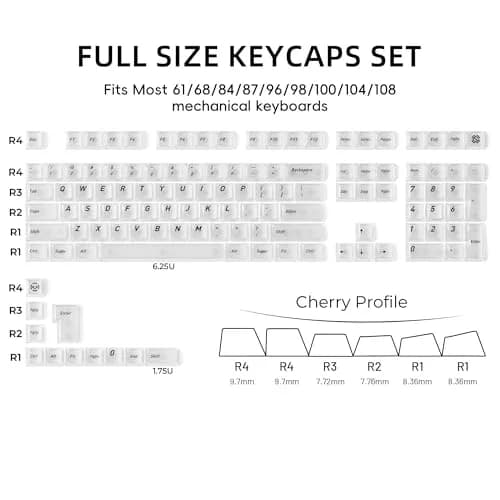 HITIME XVX White Clear Keycaps 119 Keys | Hybrid Transparent Design, Cherry Profile, PC Material, RGB Compatibility thumbnail 6