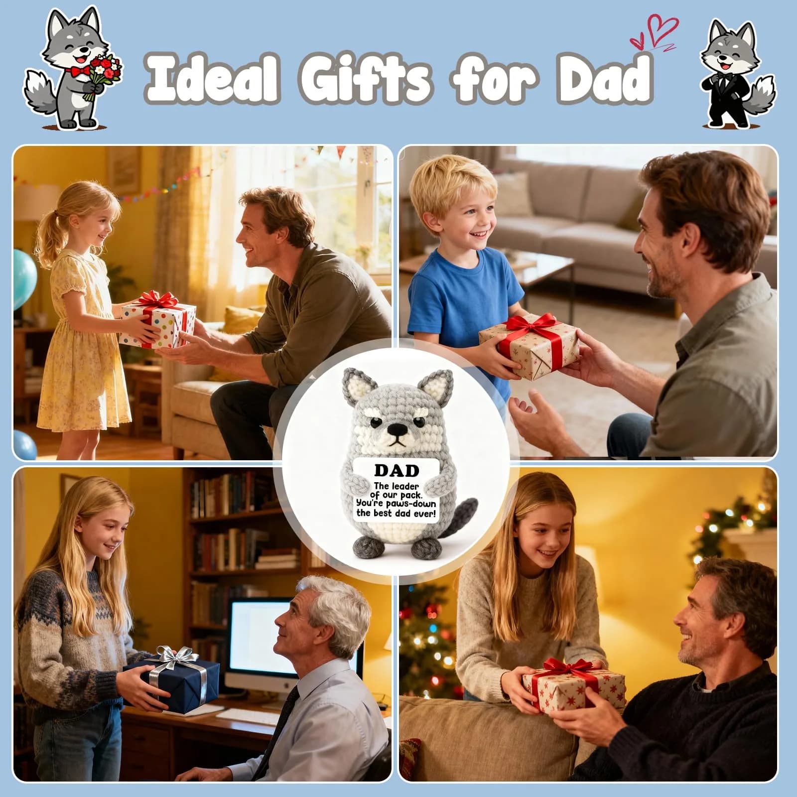 WEYON Handmade Crochet Wolf Plush Toy | Perfect Gift for Dad from Kids | Symbolic Pack Leader Birthday Present - view 6