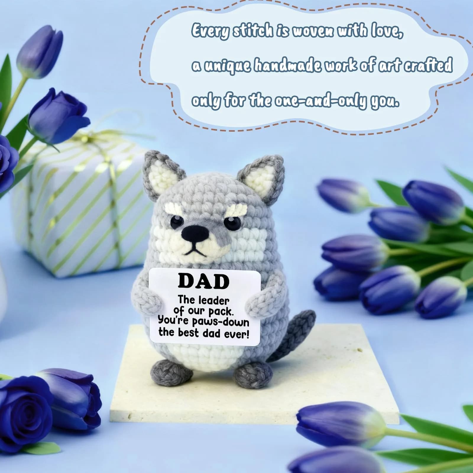 WEYON Handmade Crochet Wolf Plush Toy | Perfect Gift for Dad from Kids | Symbolic Pack Leader Birthday Present - view 7