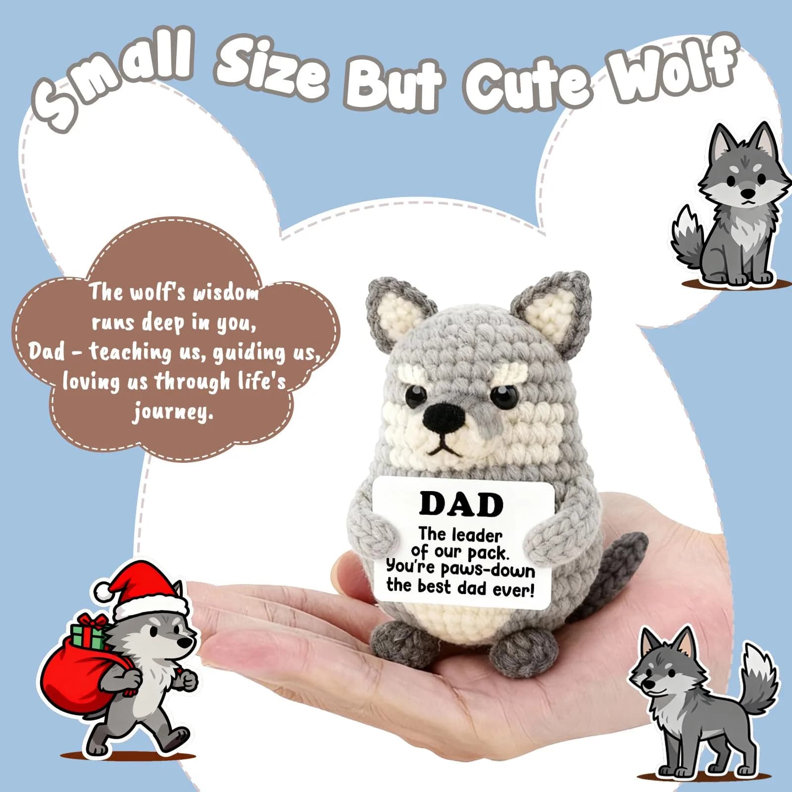 WEYON Handmade Crochet Wolf Plush Toy | Perfect Gift for Dad from Kids | Symbolic Pack Leader Birthday Present - view 2