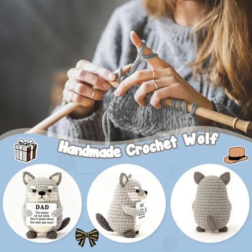 WEYON Handmade Crochet Wolf Plush Gift for Dad | 2-3 inches (5-7.6 cm) thumbnail 3