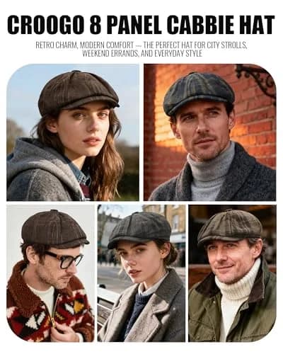 Croogo Plaid Newsboy Cap Classic Vintage Flat Cap Gatsby Ivy Golf Cabbie Hat Winter Beret Caps,GrayGreen-NB25Q12 | Unisex Vintage Style thumbnail 7
