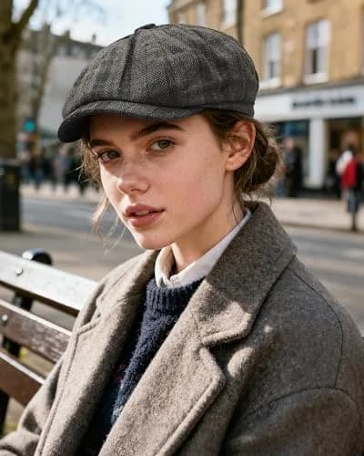 Croogo Plaid Newsboy Cap Classic Vintage Flat Cap Gatsby Ivy Golf Cabbie Hat Winter Beret Caps,GrayGreen-NB25Q12 | Unisex Vintage Style thumbnail 2