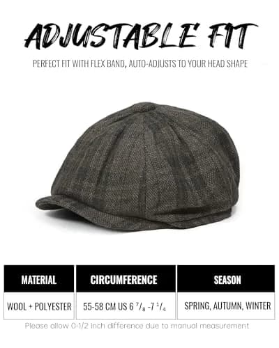 Croogo Plaid Newsboy Cap Classic Vintage Flat Cap Gatsby Ivy Golf Cabbie Hat Winter Beret Caps,GrayGreen-NB25Q12 | Unisex Vintage Style thumbnail 3