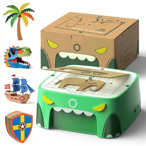 BEAVERBOT C2 Upgraded Cardboard Cutter for Kids, Dual Speed Dinosaur, Green | Safe bladeless design for precise craft cuts — Green