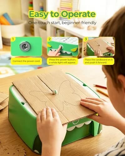 BEAVERBOT C2 Upgraded Cardboard Cutter for Kids, Dual Speed Dinosaur, Green | Safe bladeless design for precise craft cuts thumbnail 4