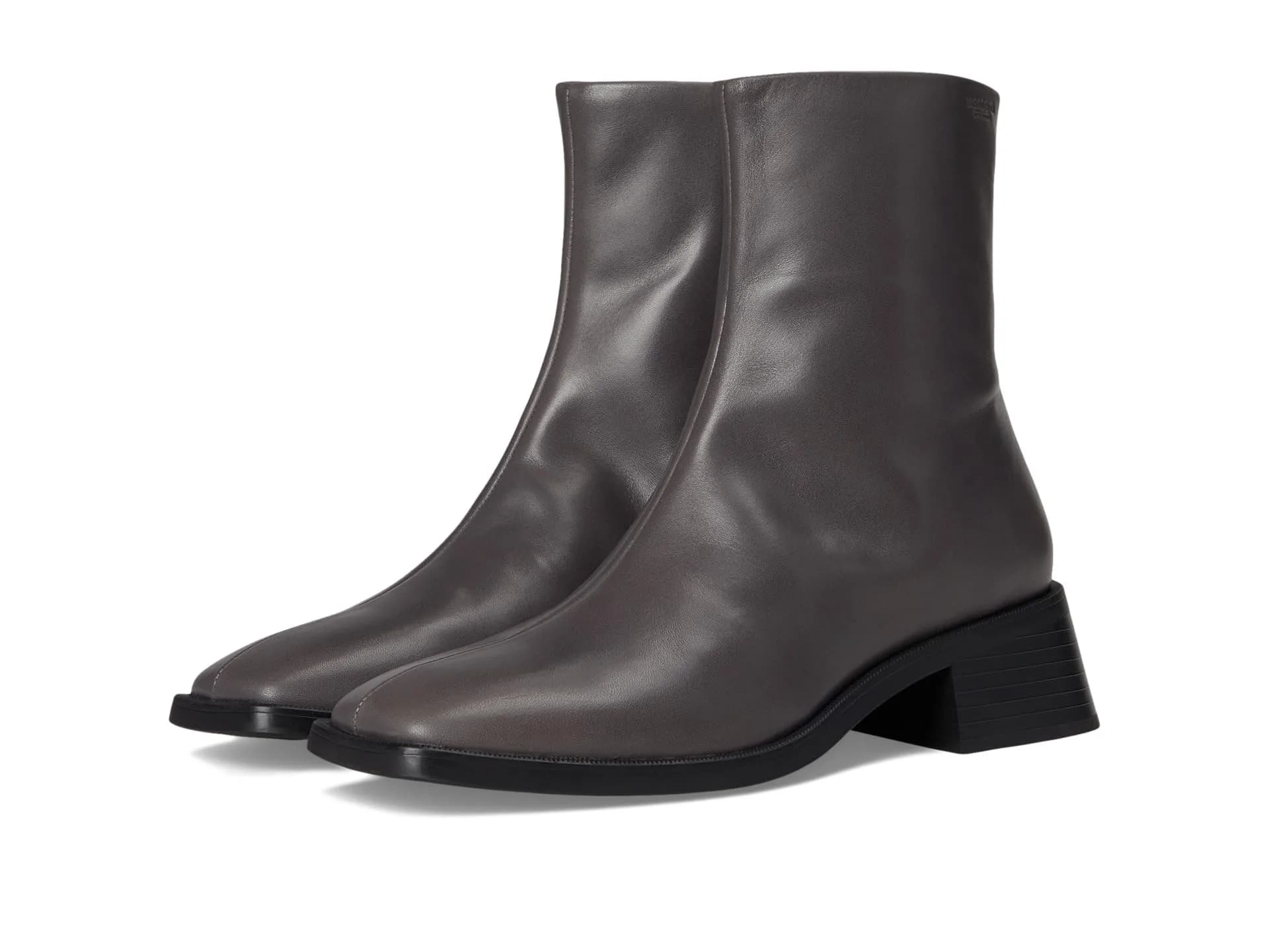 Vagabond Shoes Blanca Boot in Dark Grey | Leather Ankle Boot with Square Toe & Zipper — Dark Grey