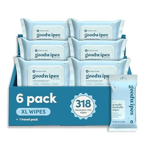 goodwipes Flushable Wipes 300 Count (Pack of 6) Fragrance-Free | Septic Safe, Extra Large, Adult Wet Wipes thumbnail 1