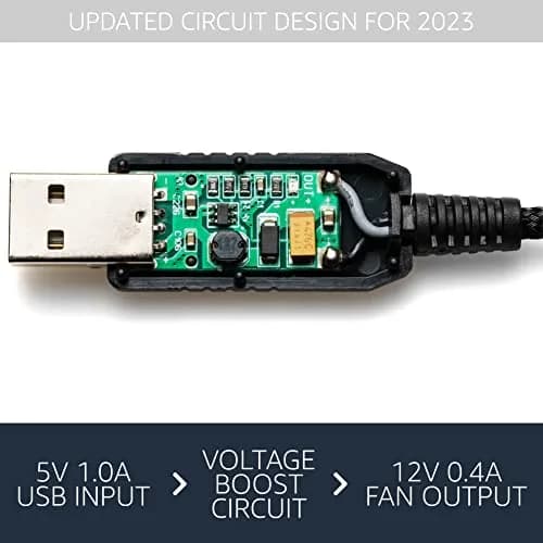 CRJ 12V Step-Up USB Fan Power Adapter Cable 12-inch Black Sleeved | Full Fan Speed for 3/4-Pin Fans thumbnail 2