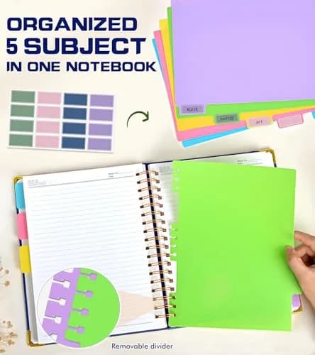 PAPEJOON 5 Subject Spiral Notebook Journal 300 Pages (B5 Size, Navy) | College Ruled Hardcover Leather Notebook thumbnail 4