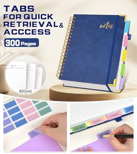 PAPEJOON 5 Subject Spiral Notebook Journal 300 Pages (B5 Size, Navy) | College Ruled Hardcover Leather Notebook thumbnail 5