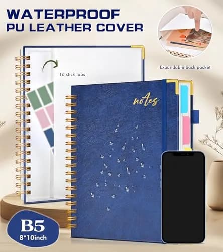 PAPEJOON 5 Subject Spiral Notebook Journal 300 Pages (B5 Size, Navy) | College Ruled Hardcover Leather Notebook thumbnail 3