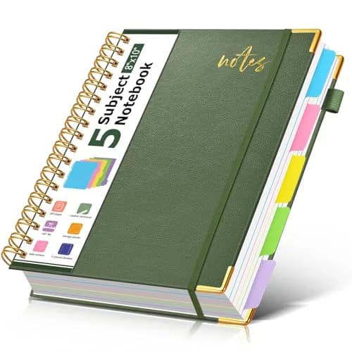 PAPEJOON 5 Subject Spiral Notebook 300 Pages (8"x10" / 22.2cm x 25.7cm) | College Ruled Vegan Leather Organizer thumbnail 1