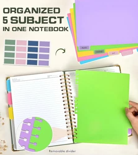 PAPEJOON 5 Subject Spiral Notebook 300 Pages (8"x10" / 22.2cm x 25.7cm) | College Ruled Vegan Leather Organizer thumbnail 4