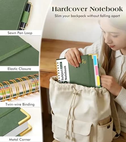 PAPEJOON 5 Subject Spiral Notebook 300 Pages (8"x10" / 22.2cm x 25.7cm) | College Ruled Vegan Leather Organizer thumbnail 2