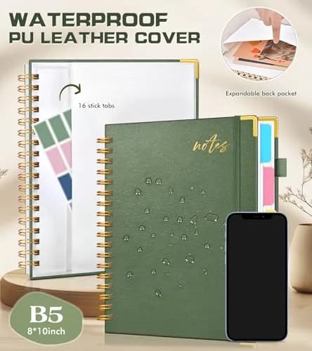 PAPEJOON 5 Subject Spiral Notebook 300 Pages (8"x10" / 22.2cm x 25.7cm) | College Ruled Vegan Leather Organizer thumbnail 3