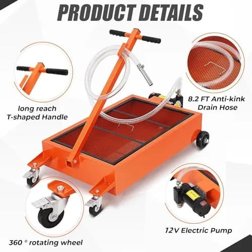 PhoenixCrest 15 Gallon Low Profile Oil Drain Pan with 12v 180w Electric Pump, 65l Heavy-Duty for Cars & Trucks | Fast Oil Change thumbnail 7