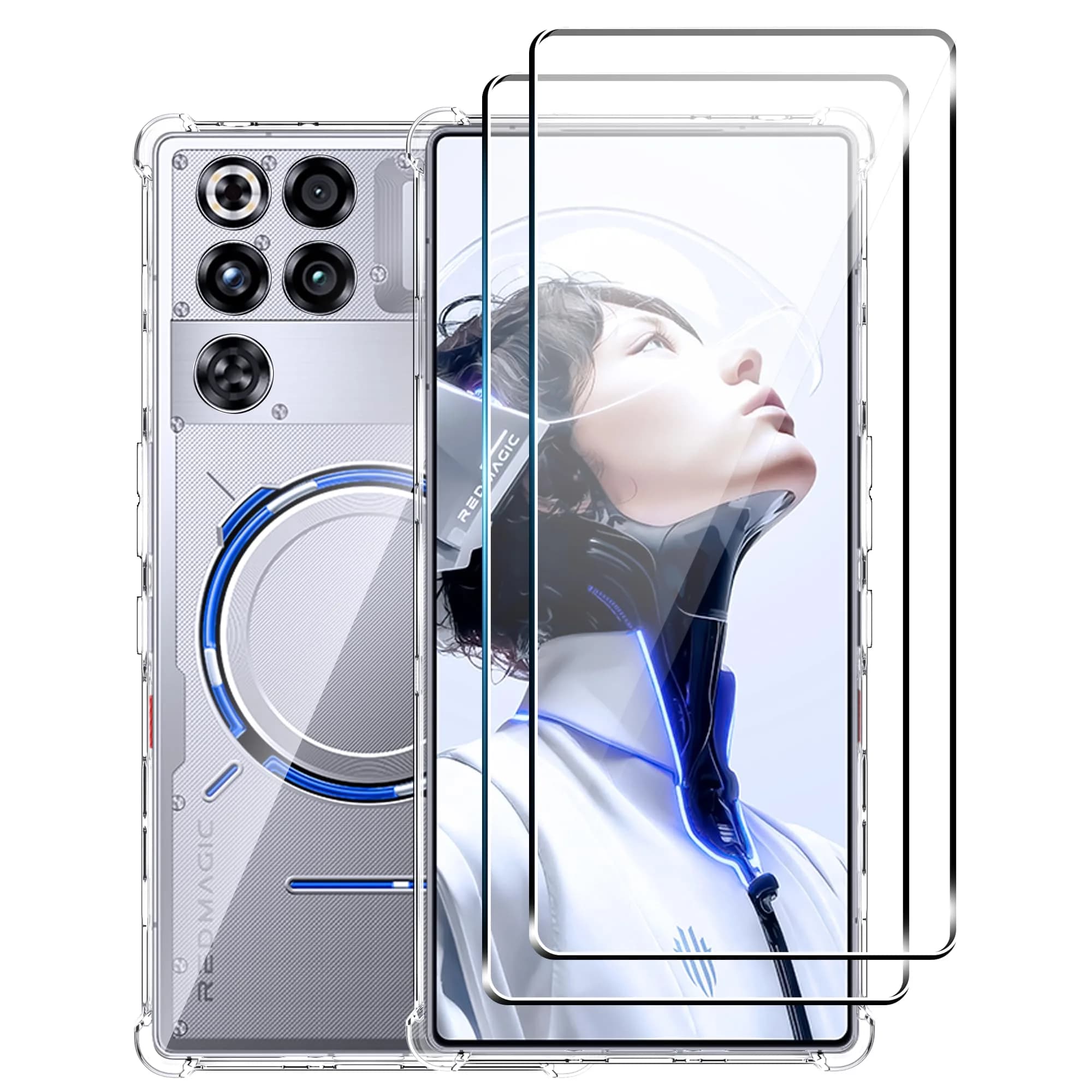 Fhyeugfy Clear Case with 2 Screen Protectors for ZTE Nubia Red Magic 11 Pro/11 Pro+ | Reinforced Corner Shockproof — Clear