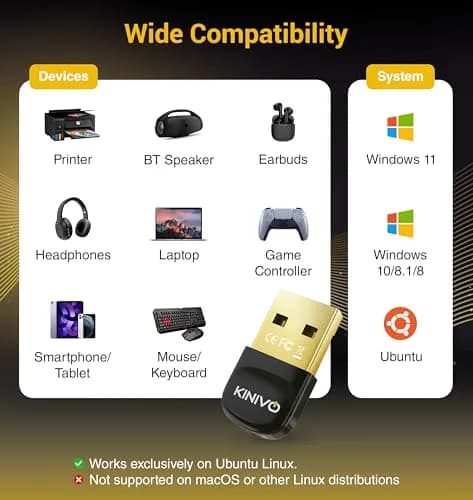 Kinivo BTD600 USB Bluetooth 6.0 Adapter for PC | 20m (66ft) Range, Plug & Play thumbnail 4