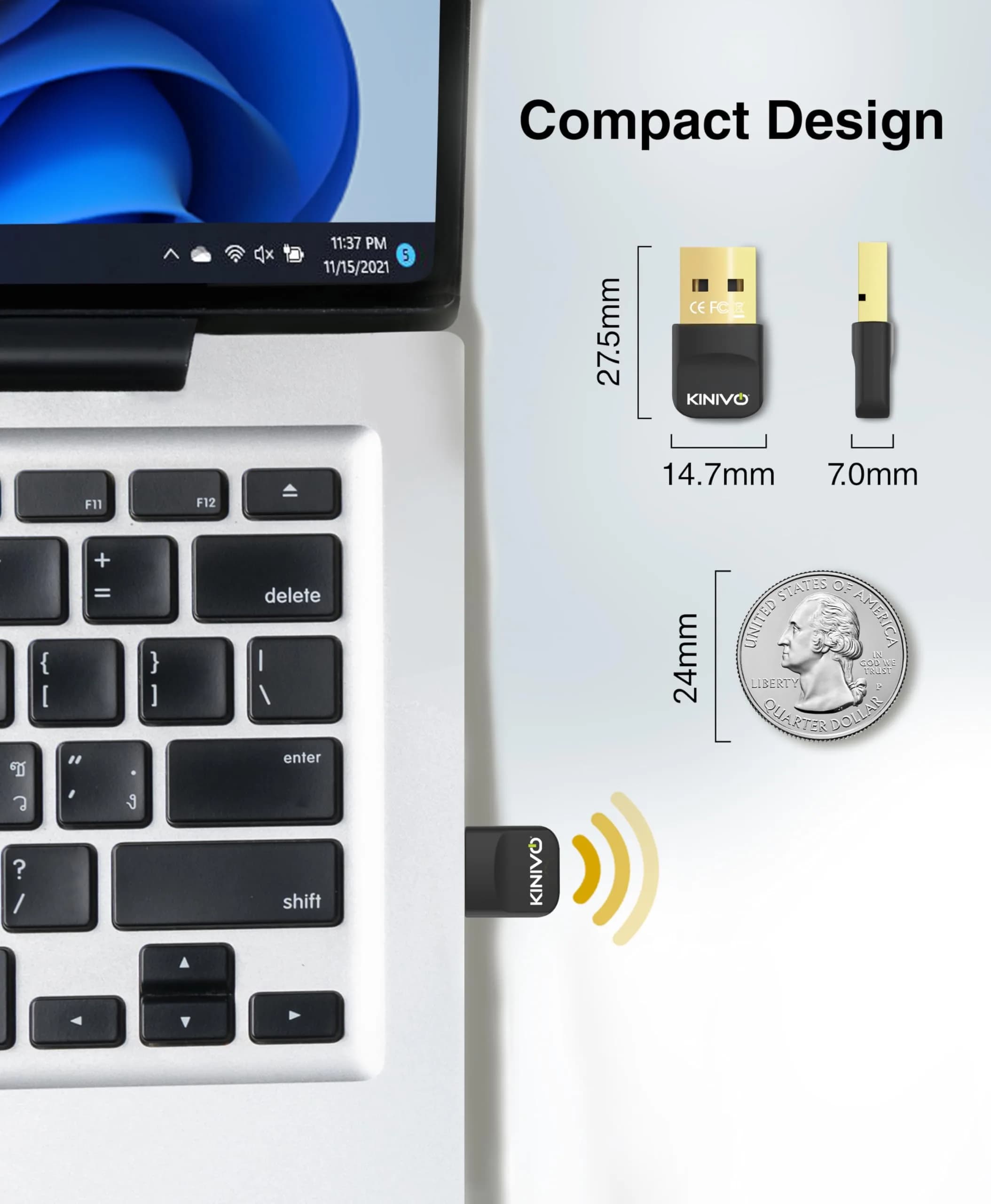 Kinivo BTD600 USB Bluetooth 6.0 Adapter for PC | 20m (66ft) Range, Plug & Play - view 9