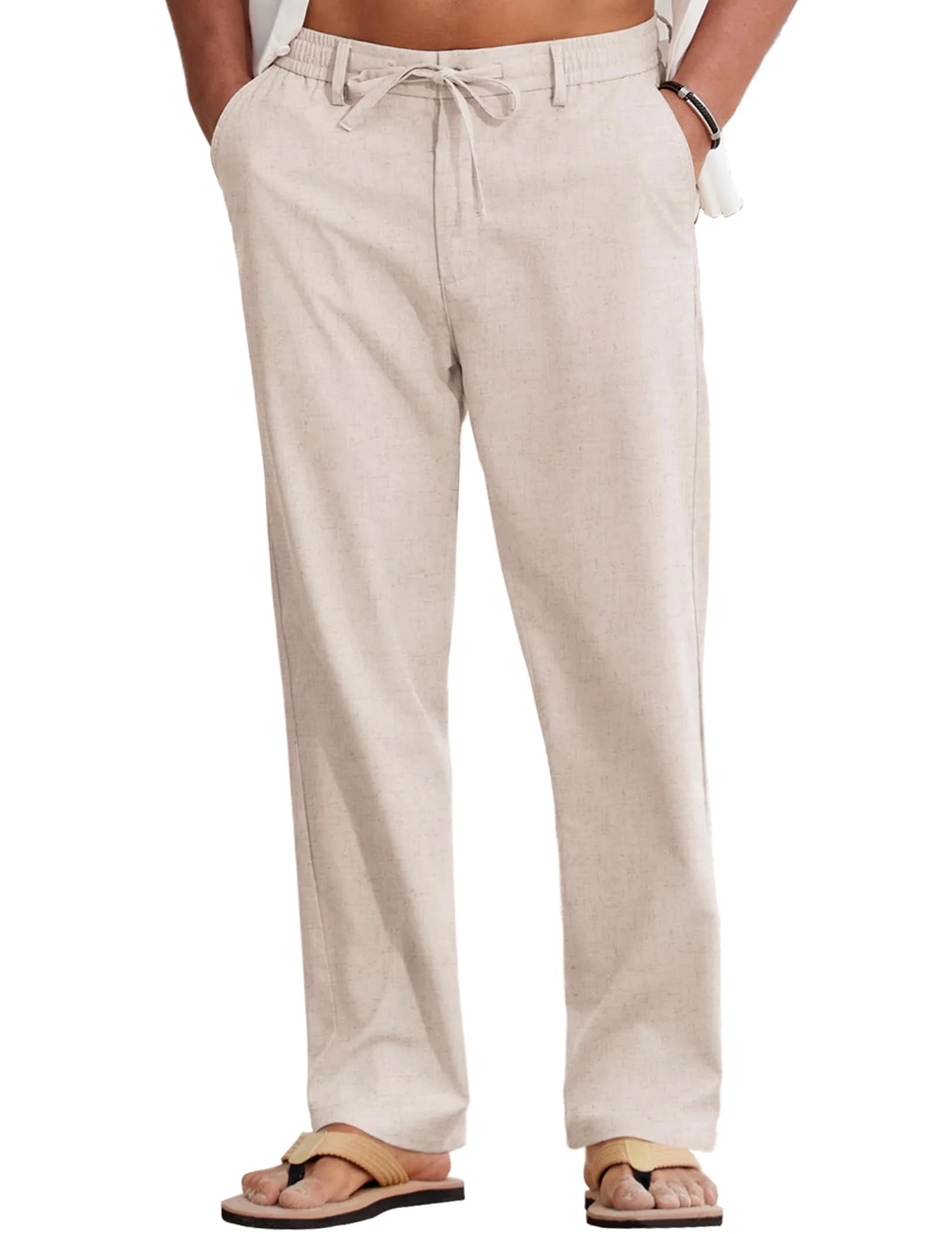 COOFANDY Men's Linen Pants Elastic Waist Drawstring Trousers 86 cm (34 in) Waist x 81 cm (32 in) Inseam | Lightweight Breathable Cotton Blend