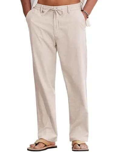 COOFANDY Men's Linen Pants Elastic Waist Drawstring Trousers 86 cm (34 in) Waist x 81 cm (32 in) Inseam | Lightweight Breathable Cotton Blend thumbnail 1