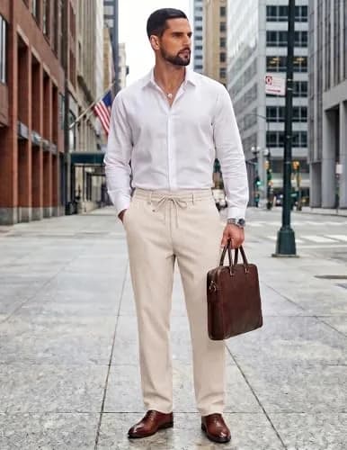 COOFANDY Men's Linen Pants Elastic Waist Drawstring Trousers 86 cm (34 in) Waist x 81 cm (32 in) Inseam | Lightweight Breathable Cotton Blend thumbnail 4