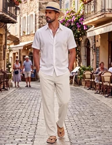 COOFANDY Men's Linen Pants Elastic Waist Drawstring Trousers 86 cm (34 in) Waist x 81 cm (32 in) Inseam | Lightweight Breathable Cotton Blend thumbnail 3
