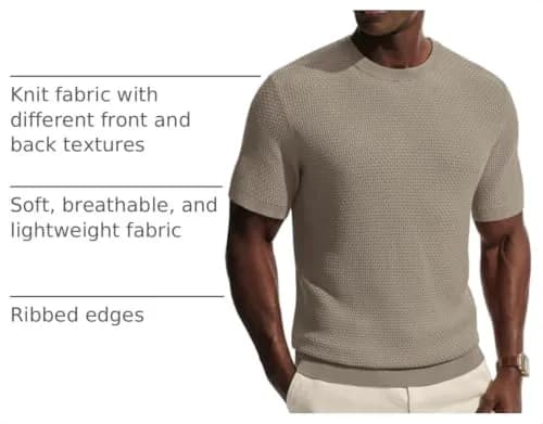 PJ PAUL JONES Men's Classic Short Sleeve Knit Tee Textured Solid Khaki Medium | Breathable Cool Touch Fabric thumbnail 4