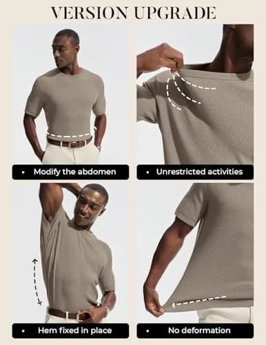 PJ PAUL JONES Men's Classic Short Sleeve Knit Tee Textured Solid Khaki Medium | Breathable Cool Touch Fabric thumbnail 5