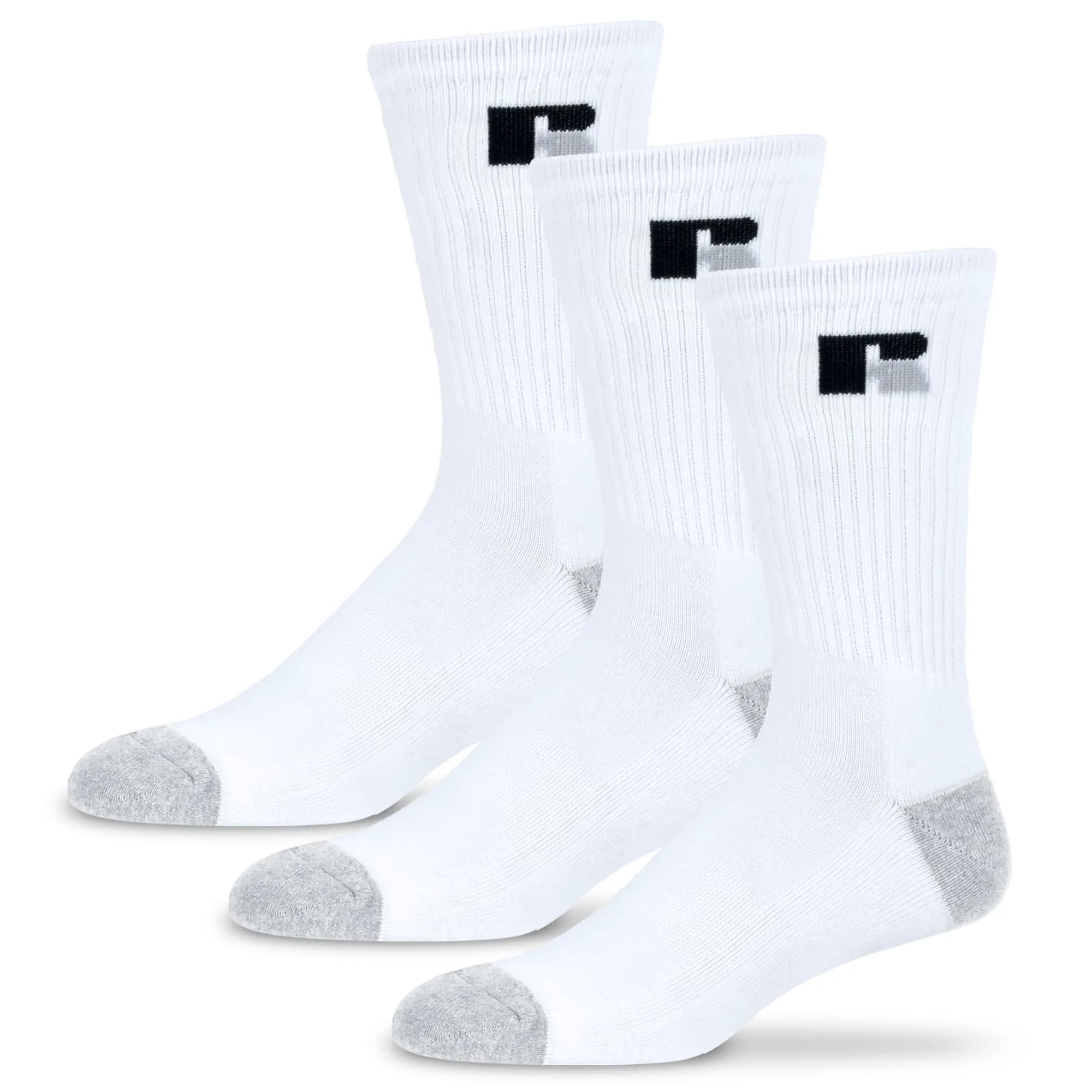 Russell Athletic Crew Socks 3-Pack | Moisture-Wicking Cushioned Athletic Socks for Men & Women
