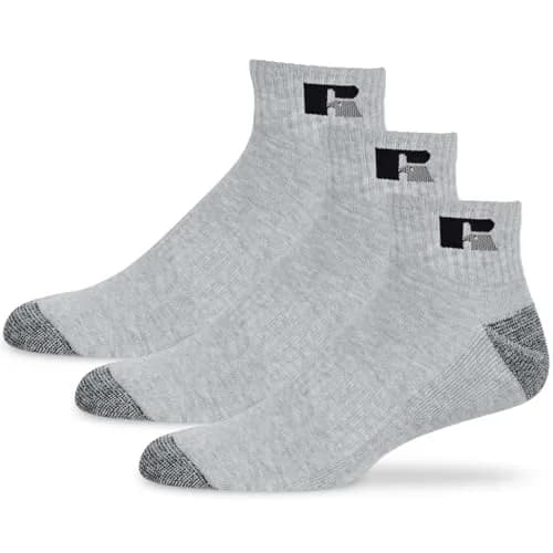 Russell Athletic Quarter Socks 3 Pack | Moisture-Wicking Cushioned Ankle Support (70-120 chars) thumbnail 1