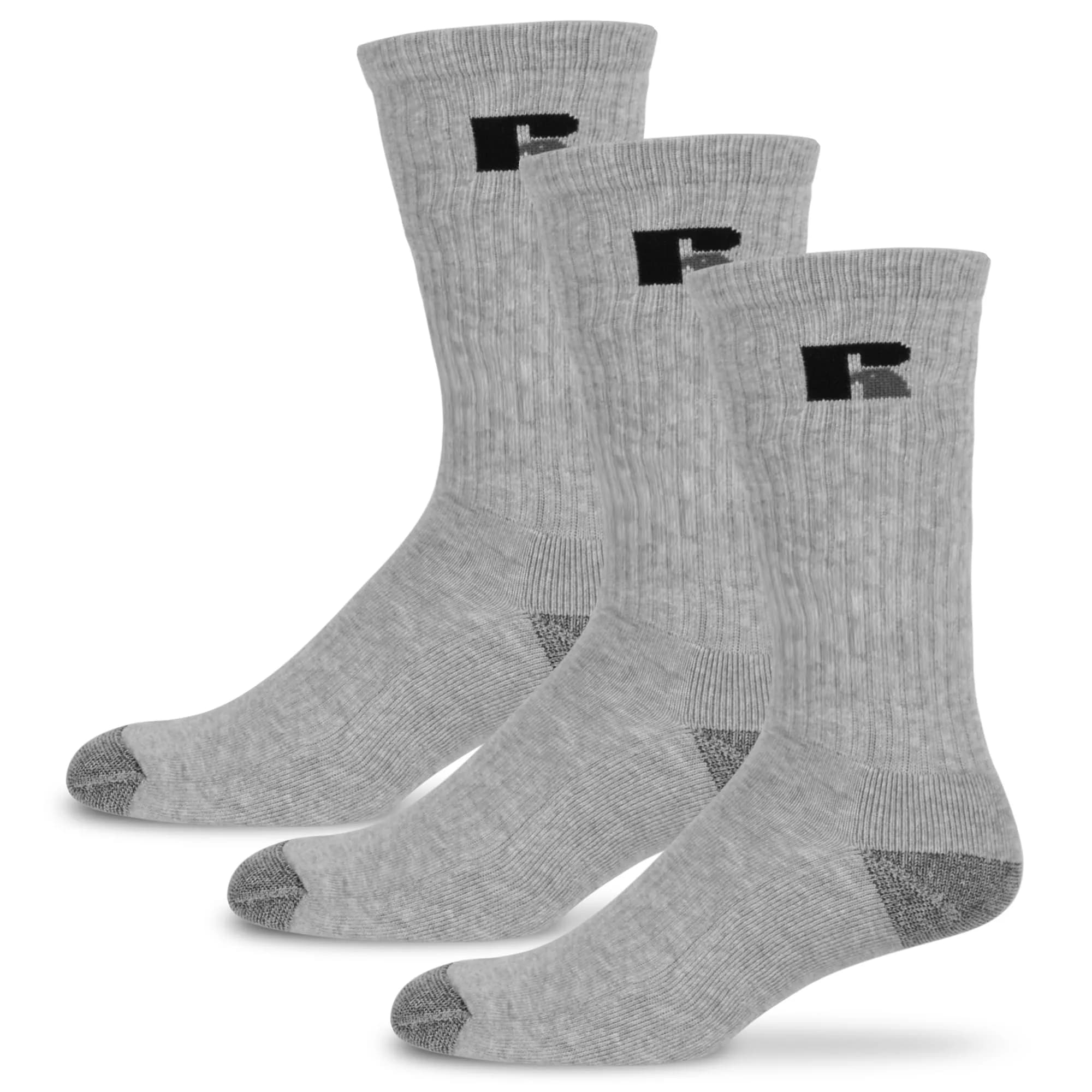 Russell Athletic Crew Socks 3-Pack | Moisture-Wicking Cushioned Athletic Socks for Men & Women