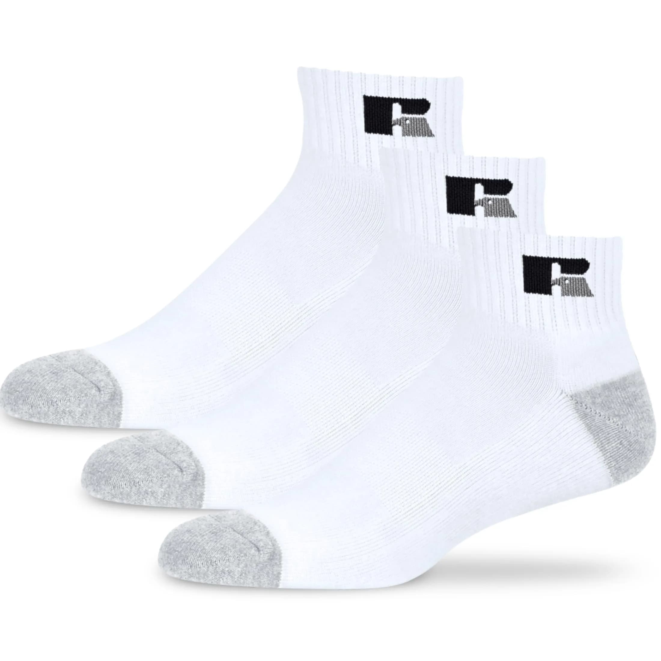 Russell Athletic Quarter Socks 3-Pack | Moisture-Wicking Cushioned Ankle Support (70-120c)