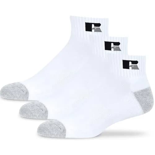 Russell Athletic Quarter Socks 3-Pack | Moisture-Wicking Cushioned Ankle Support (70-120c) thumbnail 1