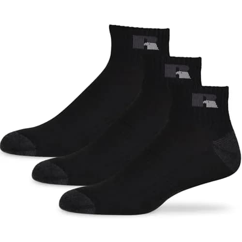 Russell Athletic Quarter Ankle Socks 3-Pack Size Medium Black | Moisture Wicking Cushioned Arch Support thumbnail 1