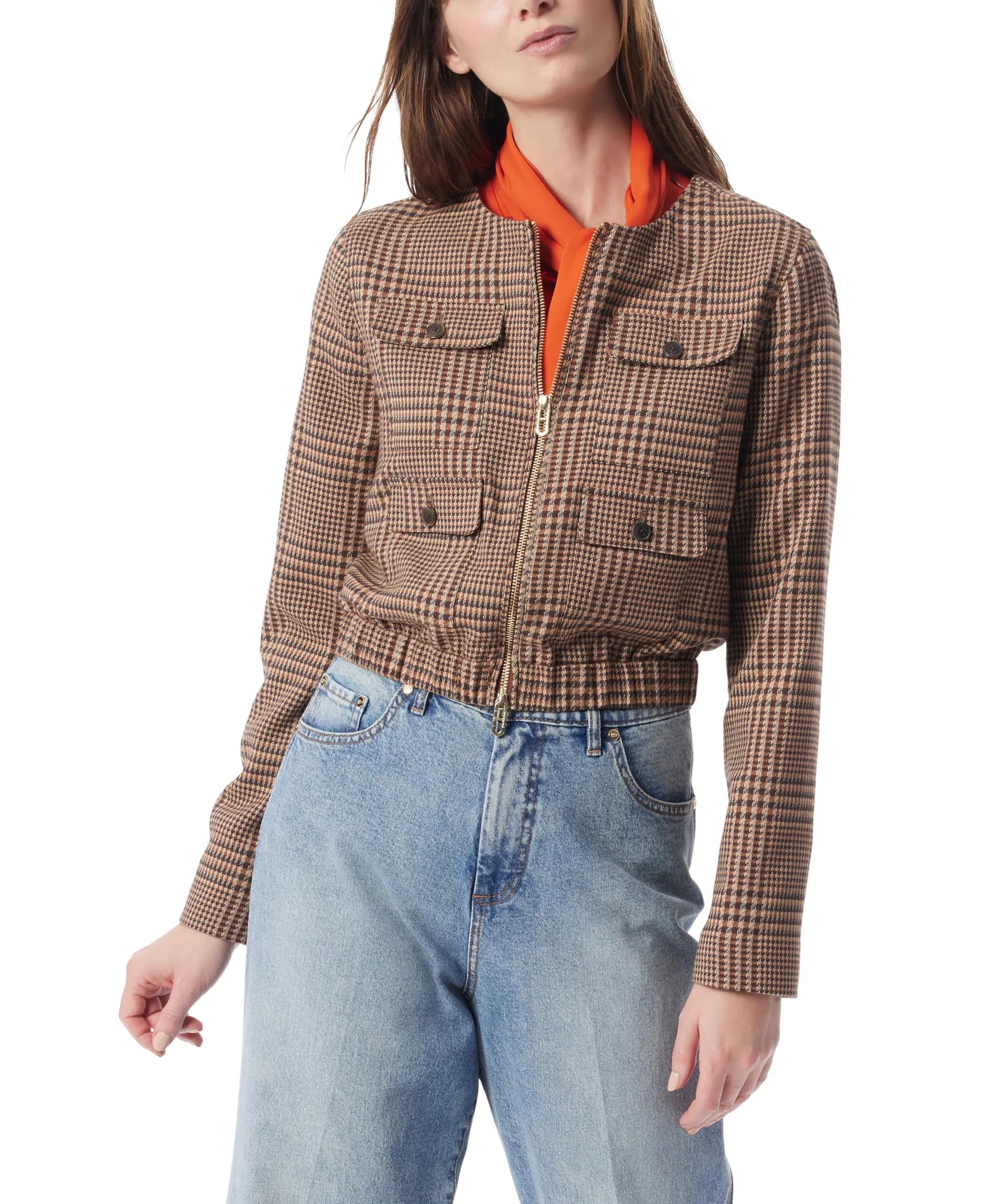 DEE OCLEPPO Womens Lena Collarless Zip Front Crop Jacket 65% Polyester, 33% Viscose, 2% Spandex | Chic, Versatile & Imported