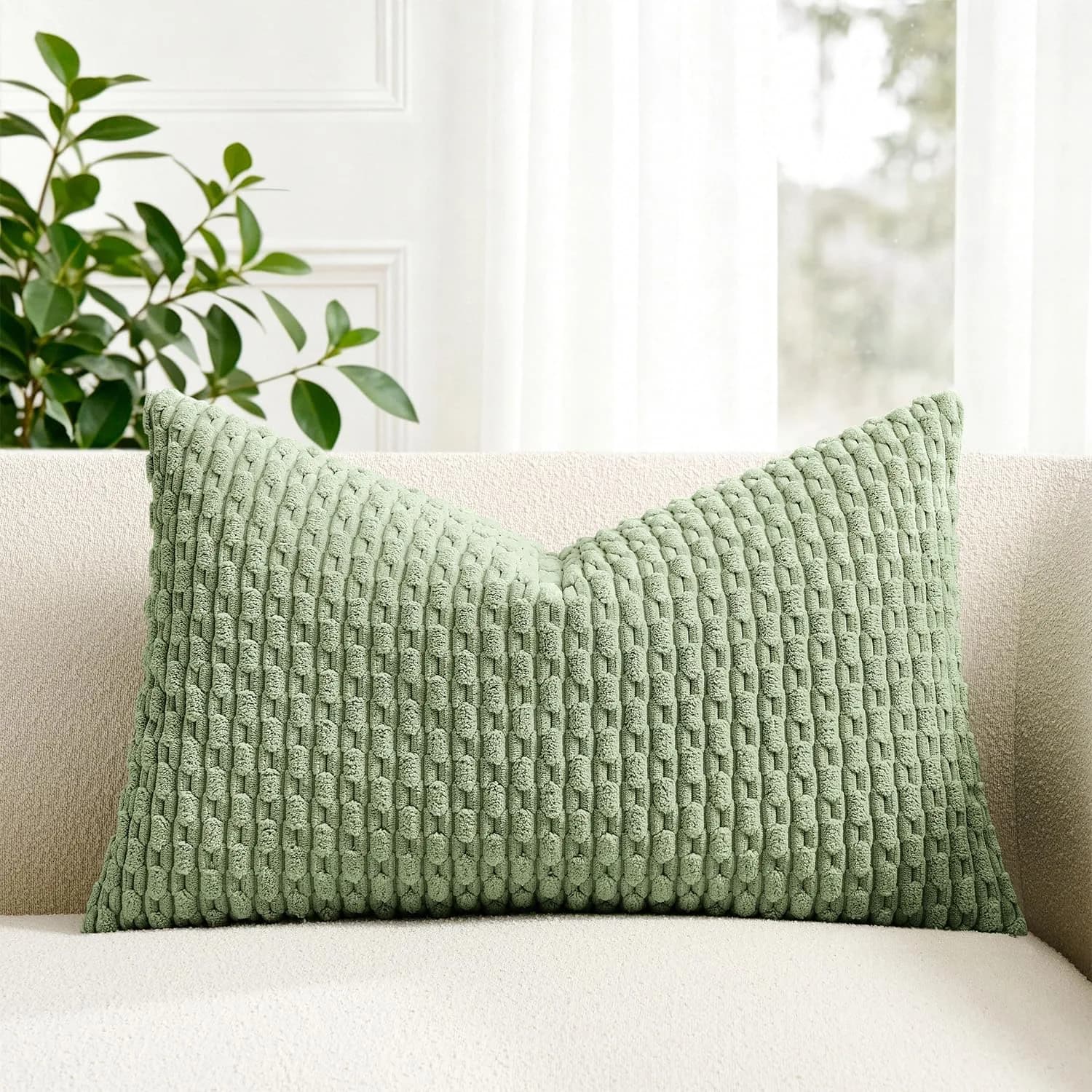 K KEVIN TEXTILE Corduroy Lumbar Pillow Cover 36" x 14" | Soft, Durable & Stylish for Home & Bedroom — Sage Green