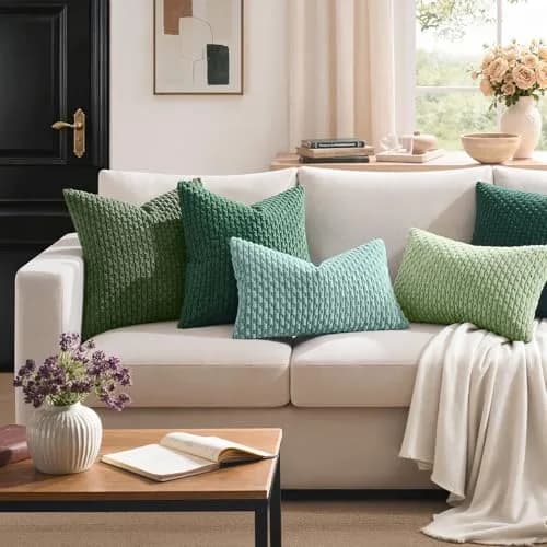 K KEVIN TEXTILE Soft Corduroy Lumbar Pillow Cover 14x20 Inch | Sage Green Boho Stripe thumbnail 6