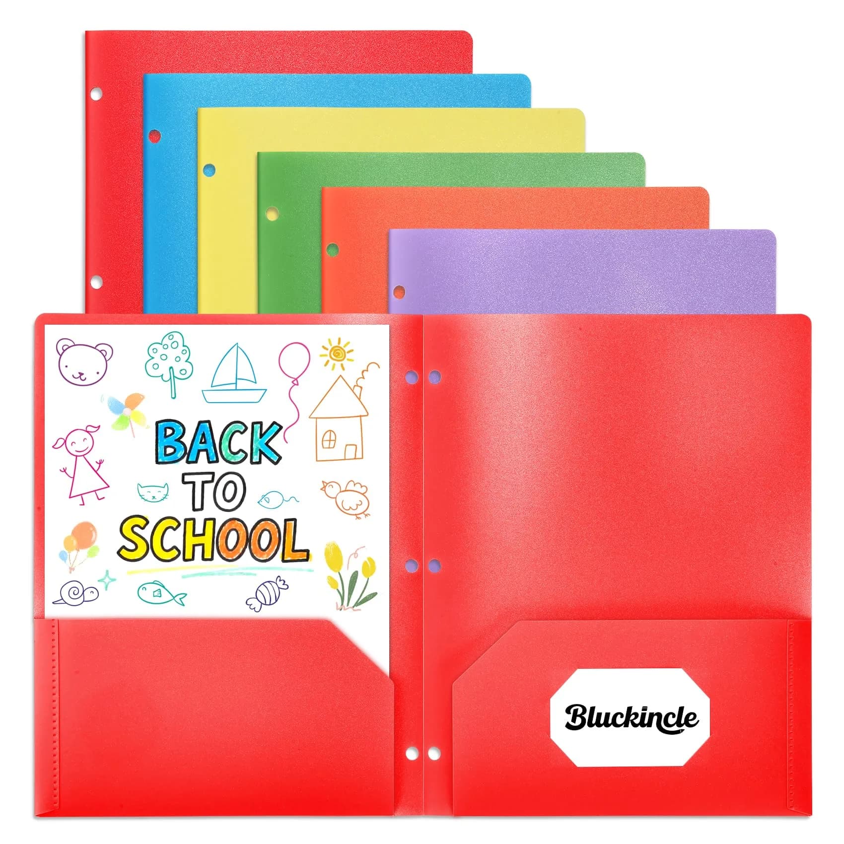 Bluckincle Plastic Folders with Pockets 6 Pack | Bright Color, 3 Hole Punched, 8.5"x11" Capacity — Rainbow Colors