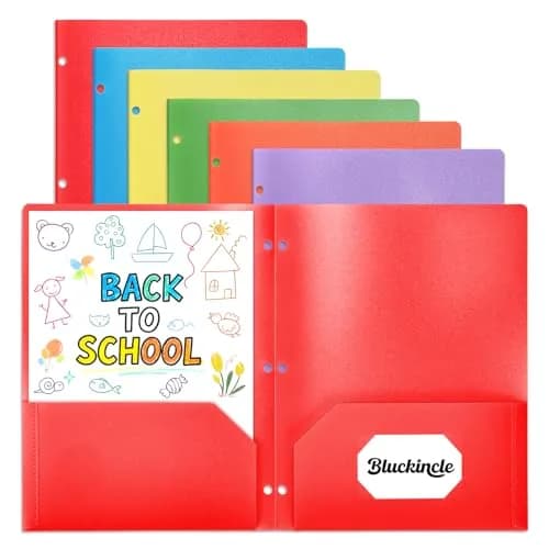 Bluckincle Plastic Folders with Pockets 6 Pack | Bright Color, 3 Hole Punched, 8.5"x11" Capacity thumbnail 1