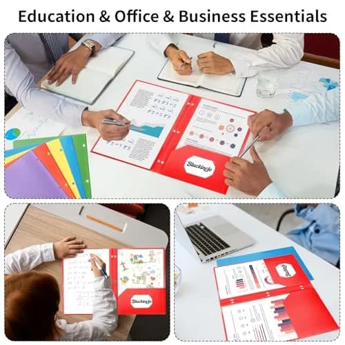 Bluckincle Plastic Folders with Pockets 6 Pack | Bright Color, 3 Hole Punched, 8.5"x11" Capacity thumbnail 4