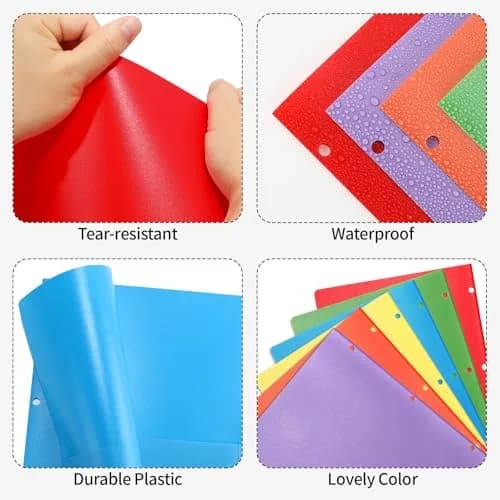 Bluckincle Plastic Folders with Pockets 6 Pack | Bright Color, 3 Hole Punched, 8.5"x11" Capacity thumbnail 5