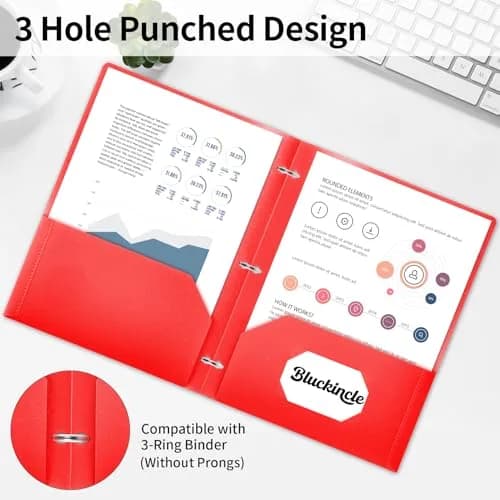 Bluckincle Plastic Folders with Pockets 6 Pack | Bright Color, 3 Hole Punched, 8.5"x11" Capacity thumbnail 2