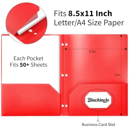 Bluckincle Plastic Folders with Pockets 6 Pack | Bright Color, 3 Hole Punched, 8.5"x11" Capacity thumbnail 3