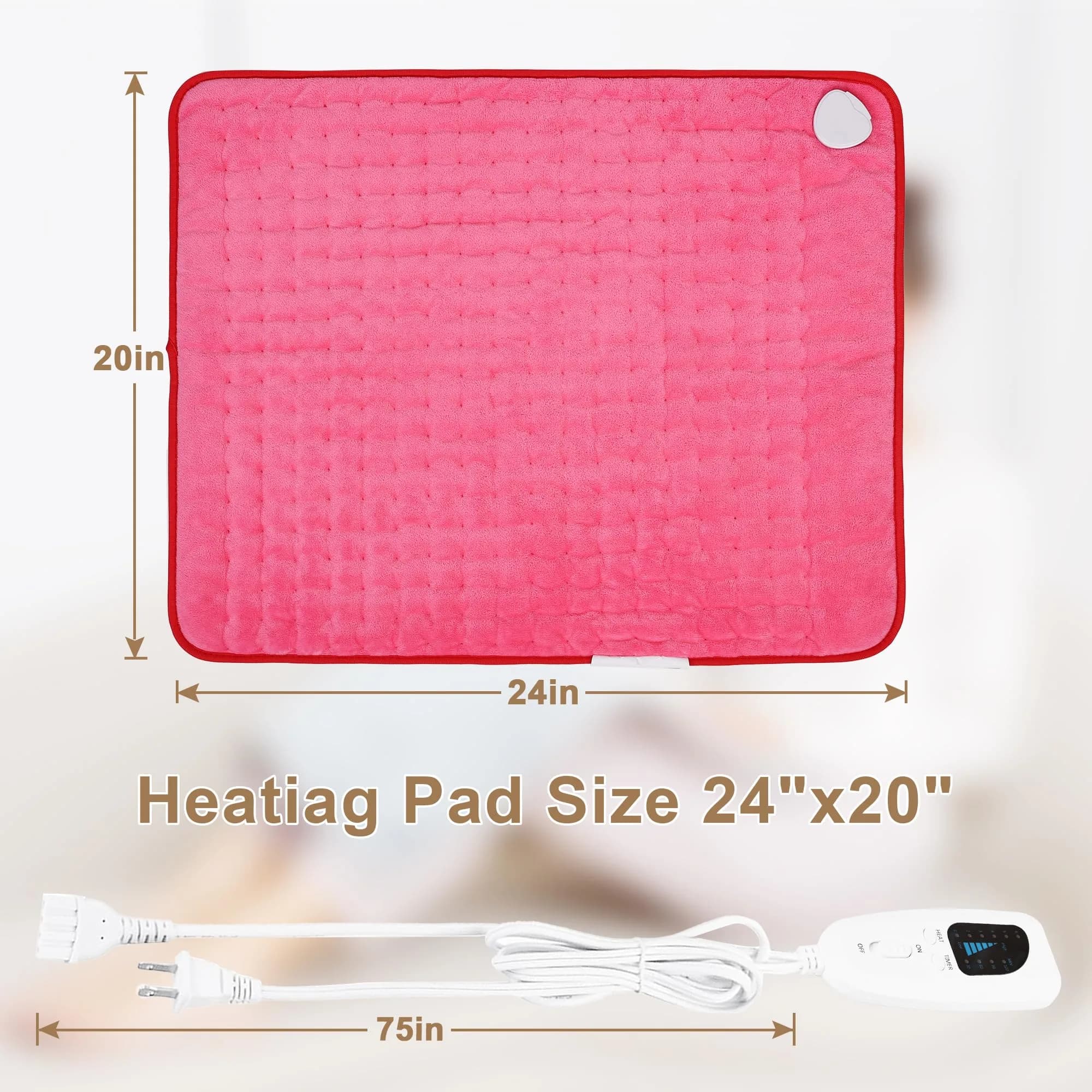 Deepsoon Electric Heating Pad 24x20 Inch Fuchsia | Soothing Heat for Back, Neck, Abdomen, Legs - view 8