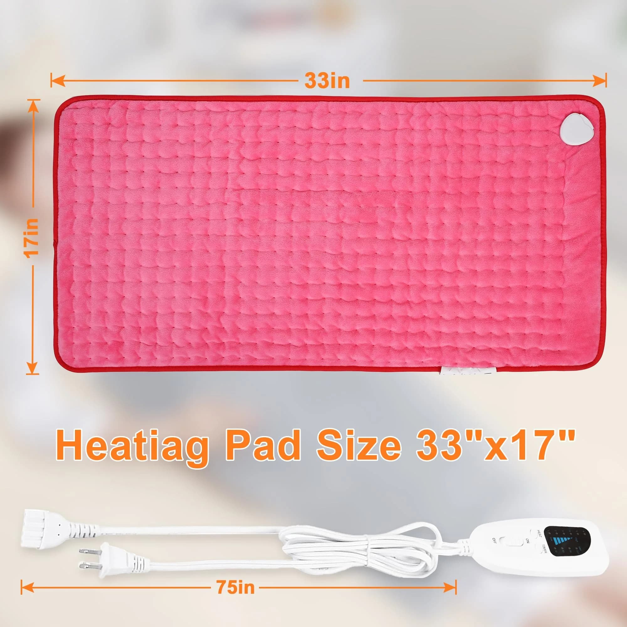 Deepsoon Electric Heating Pad for Back, Neck, Abdomen, Legs (33x17 Inch, Fuchsia) | Fast Heat & Auto Shut Off - view 8