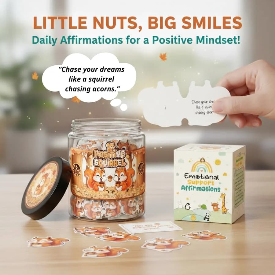 DEARMINE Positive Squirrel Jar with 60 Daily Affirmation Cards | Cute Squirrel Christmas Decor - view 2