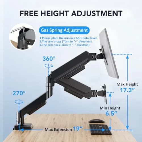AX WABER Dual Monitor Stand for 17″–32″ Screens | Full Motion VESA Mount with C-Clamp & Grommet Base thumbnail 5